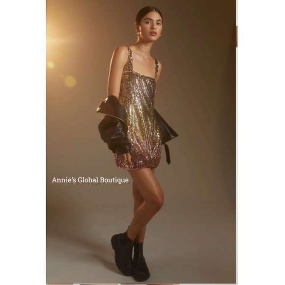 NWT ANTHROPOLOGIE Let Me Be Sequined Shift Mini Dress. Size XL - Picture 7 of 16